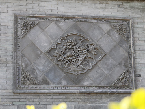唐语砖雕荷花影壁墙